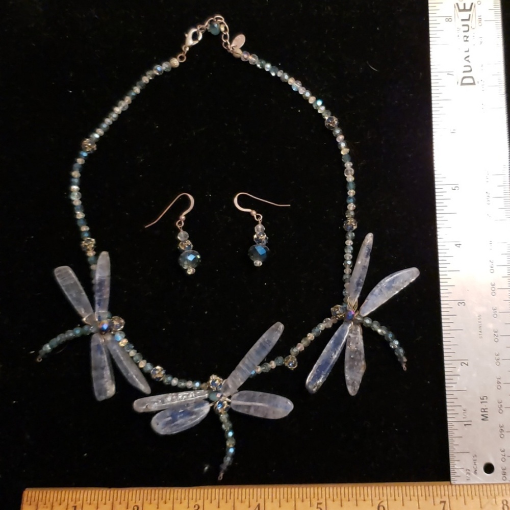 Beaded Necklace with Kyanite Dragonflies and match